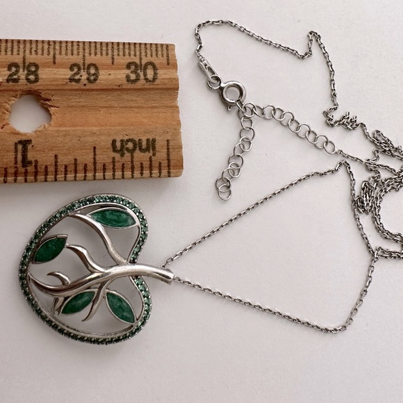 Tree of life green enamel 925 silver necklace 14k rose gold plated - Picture 5 of 5